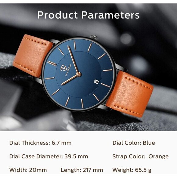 Men Brown Minimalist Fashion Simple Wrist Watch Analog Date with Leather Strap - Picture 5 of 8